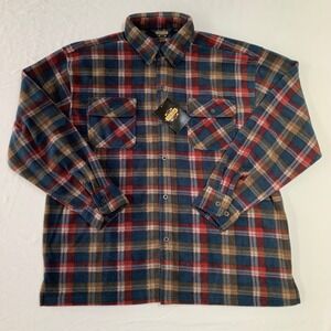 Guide Gear Fleece Flannel Shirt Mens XL Blue Red Plaid Button Flap Pockets NWT
